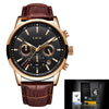 Men's Business Style Alloy Case Leather Belt Round Dial Sixpin Chronograph Calendar Watch