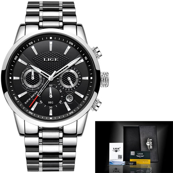 Men's Business Style Alloy Case Leather Belt Round Dial Sixpin Chronograph Calendar Watch
