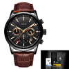 Men's Business Style Alloy Case Leather Belt Round Dial Sixpin Chronograph Calendar Watch