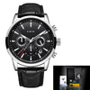 Men's Business Style Alloy Case Leather Belt Round Dial Sixpin Chronograph Calendar Watch