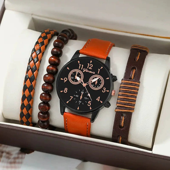 Men's Business Style Alloy Case Mineral Reinforced Glass Mirror Canvas Quartz Bracelet Watch With Single Calendar And Spiral Crown