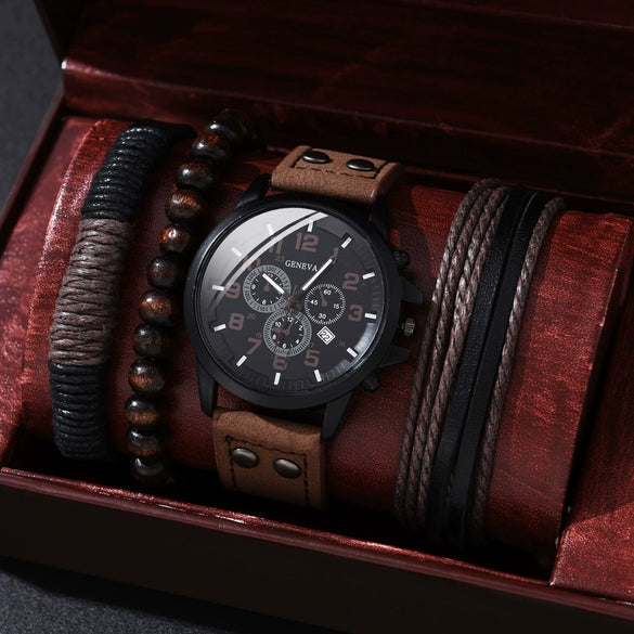 Men's Business Style Alloy Case Mineral Reinforced Glass Mirror Canvas Quartz Bracelet Watch With Single Calendar And Spiral Crown