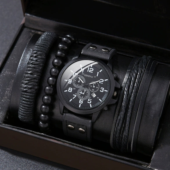 Men's Business Style Alloy Case Mineral Reinforced Glass Mirror Canvas Quartz Bracelet Watch With Single Calendar And Spiral Crown
