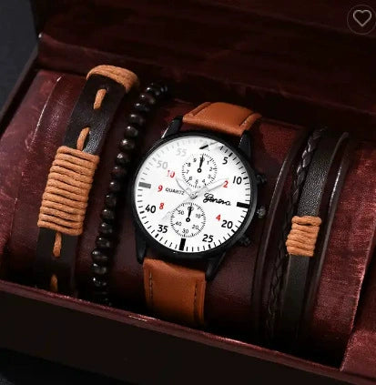 Men's Business Style Alloy Case Mineral Reinforced Glass Mirror Stainless Steel Buckle Imitation Leather Strap Round Dial Quartz Watch