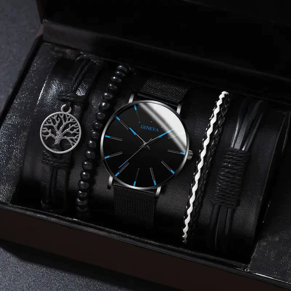 Men's Business Style Alloy Case Mineral Reinforced Glass Mirror Stainless Steel Buckle Imitation Leather Strap Round Dial Quartz Watch