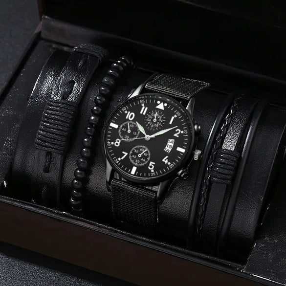 Men's Business Style Alloy Case Mineral Reinforced Glass Mirror Stainless Steel Buckle Imitation Leather Strap Round Dial Quartz Watch