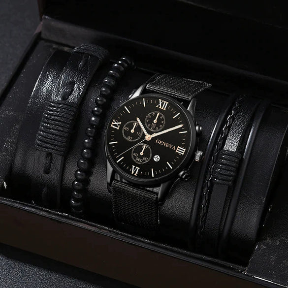 Men's Business Style Alloy Case Mineral Reinforced Glass Mirror Stainless Steel Buckle Imitation Leather Strap Round Dial Quartz Watch