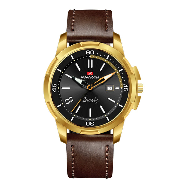 Men's Business Style Alloy Case Pu Strap Round Dial Waterproof Luminous Quartz Watch