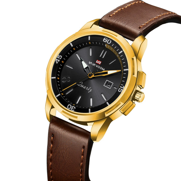 Men's Business Style Alloy Case Pu Strap Round Dial Waterproof Luminous Quartz Watch
