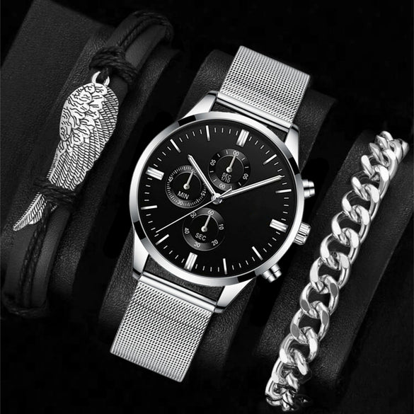 Men's Business Style Alloy Case Pu Strap Round Dial Wrist Watch