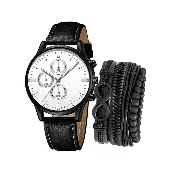Men's Business Style Alloy Case Pu Strap Round Dial Wrist Watch
