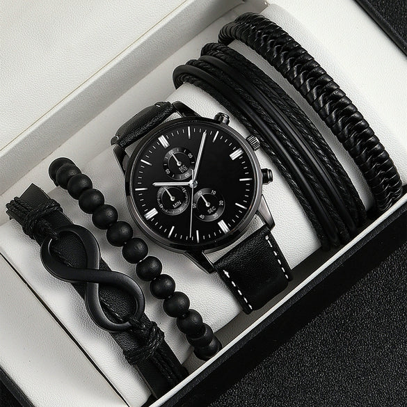 Men's Business Style Alloy Case Pu Strap Round Dial Wrist Watch