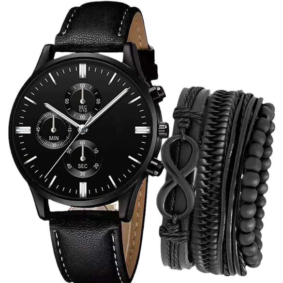 Men's Business Style Alloy Case Pu Strap Round Dial Wrist Watch