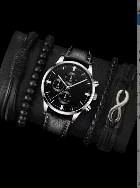 Men's Business Style Alloy Case Pu Strap Round Dial Wrist Watch