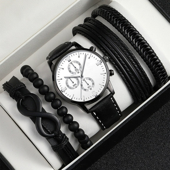 Men's Business Style Alloy Case Pu Strap Round Dial Wrist Watch