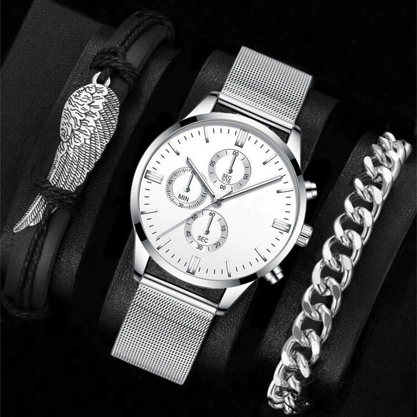 Men's Business Style Alloy Case Pu Strap Round Dial Wrist Watch