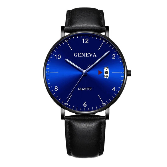 Men's Business Style Alloy Case Quartz Calendar Belt Watch With Imitation Leather Strap And Stainless Steel Clasp Round Dial