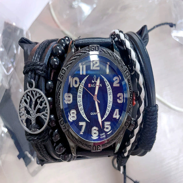 Men's Business Style Alloy Case Quartz Watch With Imitation Leather Strap And Round Dial