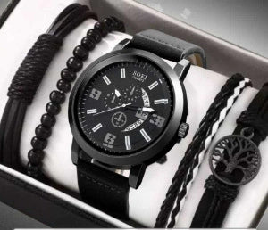 Men's Business Style Alloy Case Quartz Watch With Imitation Leather Strap And Round Dial