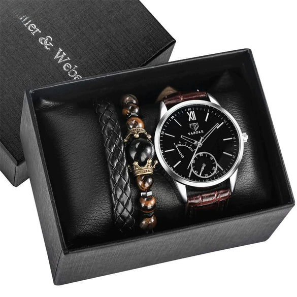 Men's Business Style Alloy Case Quartz Watch With Imitation Leather Strap And Stainless Steel Clasp Round Dial