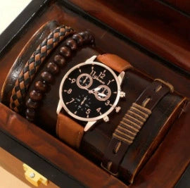 Men's Business Style Alloy Case Quartz Watch With Imitation Leather Strap And Stainless Steel Clasp Round Dial