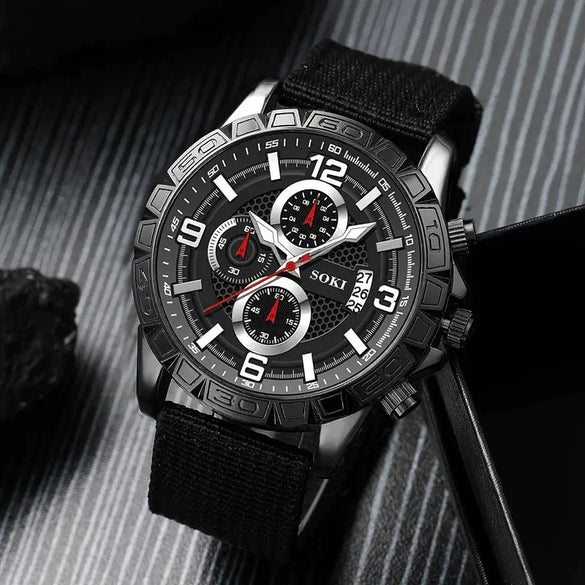 Men's Business Style Alloy Case Quartz Watch With Imitation Leather Strap And Stainless Steel Clasp Round Dial