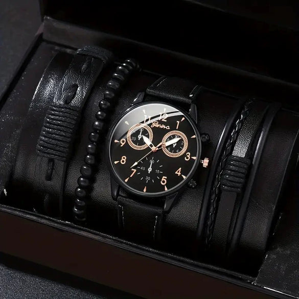 Men's Business Style Alloy Case Quartz Watch With Imitation Leather Strap And Stainless Steel Clasp Round Dial
