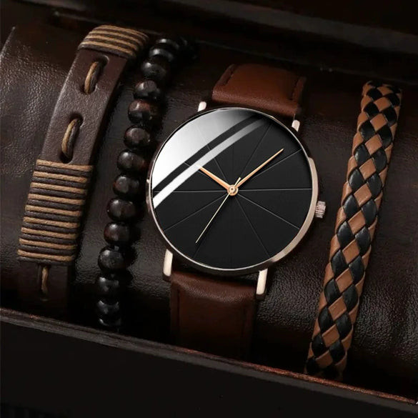 Men's Business Style Alloy Case Quartz Watch With Imitation Leather Strap And Stainless Steel Clasp Round Dial