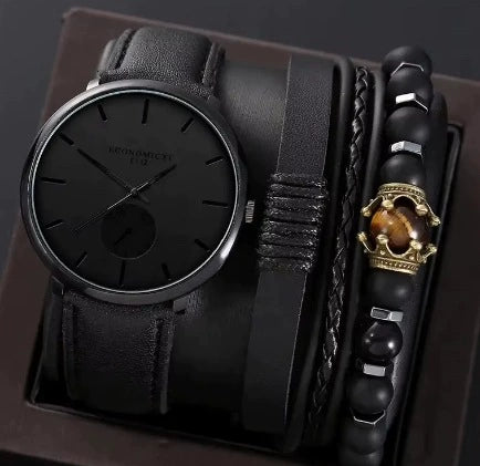 Men's Business Style Alloy Case Quartz Watch With Imitation Leather Strap And Stainless Steel Clasp Round Dial