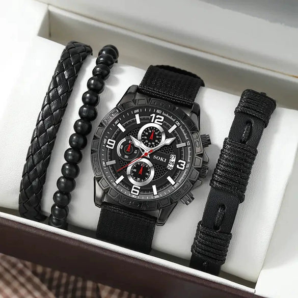 Men's Business Style Alloy Case Quartz Watch With Imitation Leather Strap And Stainless Steel Clasp Round Dial