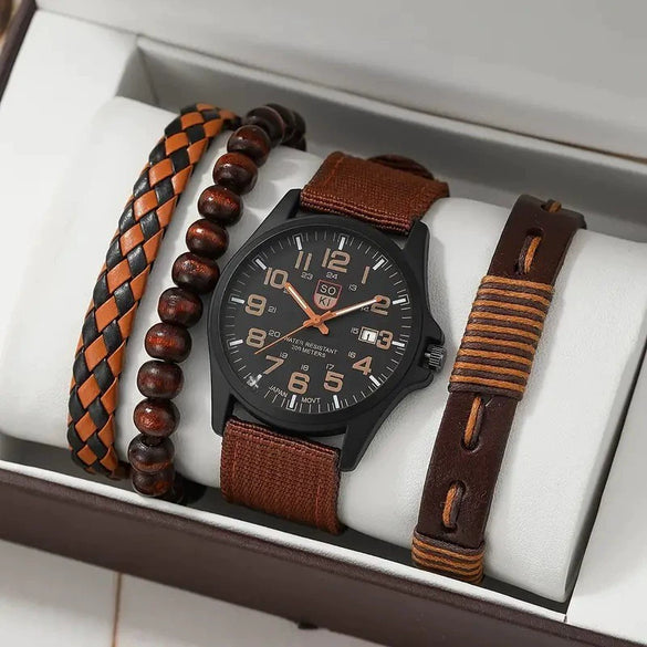 Men's Business Style Alloy Case Quartz Watch With Imitation Leather Strap And Stainless Steel Clasp Round Dial