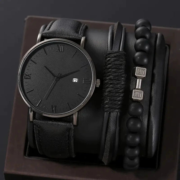 Men's Business Style Alloy Case Quartz Watch With Imitation Leather Strap And Stainless Steel Clasp Round Dial