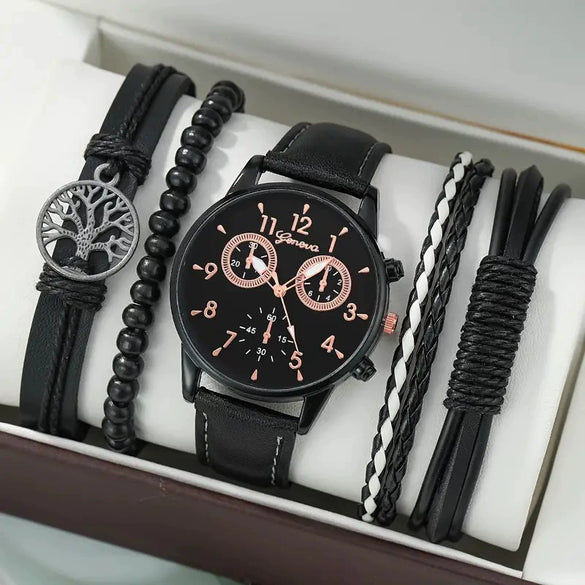 Men's Business Style Alloy Case Quartz Watch With Imitation Leather Strap And Stainless Steel Clasp Round Dial