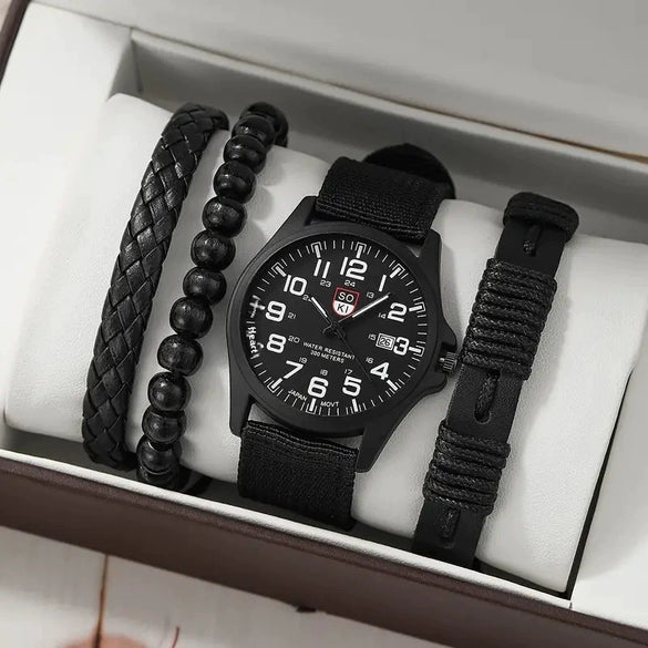 Men's Business Style Alloy Case Quartz Watch With Imitation Leather Strap And Stainless Steel Clasp Round Dial