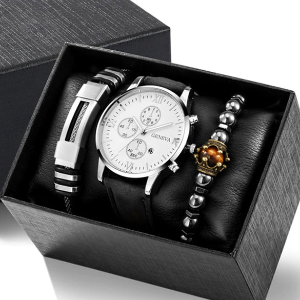 Men's Business Style Alloy Case Quartz Watch With Imitation Leather Strap And Stainless Steel Clasp Round Dial
