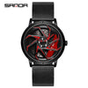 Men's Business Style Alloy Case Steel Band Round Dial Threedimensional Wheel Rotating Waterproof Quartz Watch