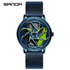 Men's Business Style Alloy Case Steel Band Round Dial Threedimensional Wheel Rotating Waterproof Quartz Watch