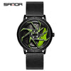 Men's Business Style Alloy Case Steel Band Round Dial Threedimensional Wheel Rotating Waterproof Quartz Watch