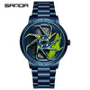 Men's Business Style Alloy Case Steel Band Round Dial Threedimensional Wheel Rotating Waterproof Quartz Watch