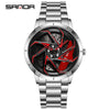 Men's Business Style Alloy Case Steel Band Round Dial Threedimensional Wheel Rotating Waterproof Quartz Watch