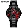 Men's Business Style Alloy Case Steel Band Round Dial Threedimensional Wheel Rotating Waterproof Quartz Watch