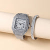 Men's Business Style Alloy Imitation Leather Band Round Dial Quartz Bracelet