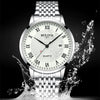 Men's Business Style Alloy Watch With Luminous Calendar Butterfly Double Snaps Waterproof Hollow Design And Round Dial