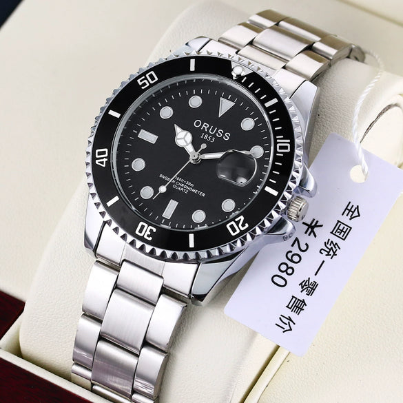 Men's Business Style Automatic Movement Stainless Steel Belt Waterproof Luminous Calendar Round Watch