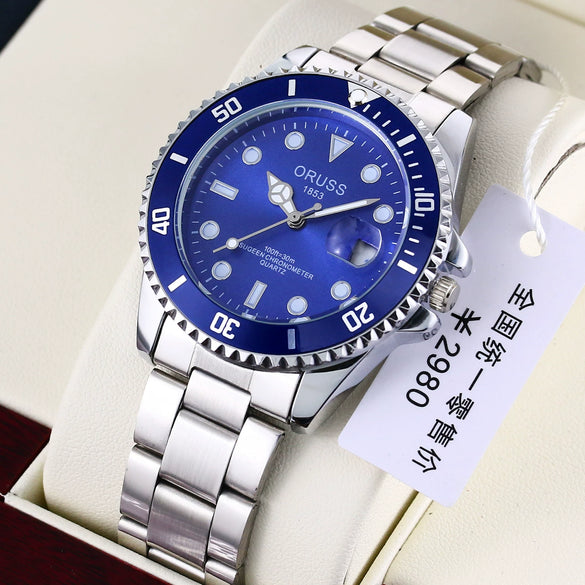 Men's Business Style Automatic Movement Stainless Steel Belt Waterproof Luminous Calendar Round Watch