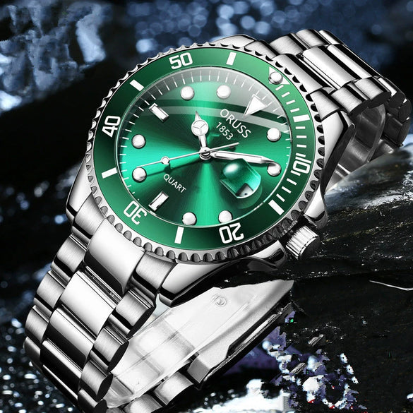 Men's Business Style Automatic Movement Stainless Steel Belt Waterproof Luminous Calendar Round Watch