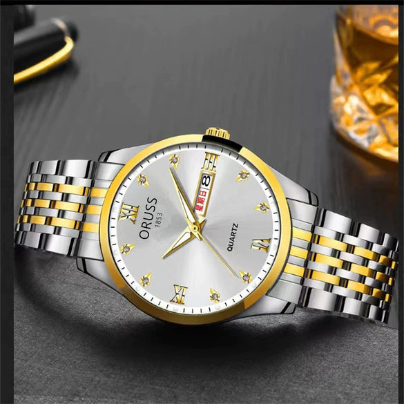 Men's Business Style Automatic Movement Watch Steel Case And Strap Round Dial Luminous Waterproof