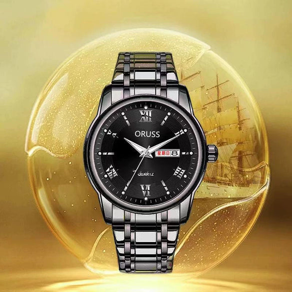 Men's Business Style Automatic Movement Watch Steel Case And Strap Round Dial Luminous Waterproof