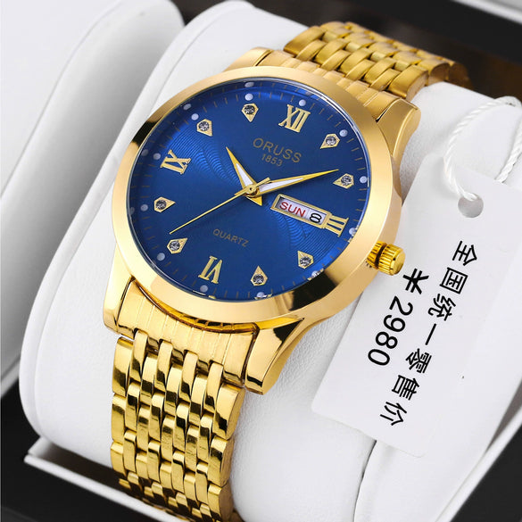 Men's Business Style Automatic Movement Watch Steel Case And Strap Round Dial Luminous Waterproof