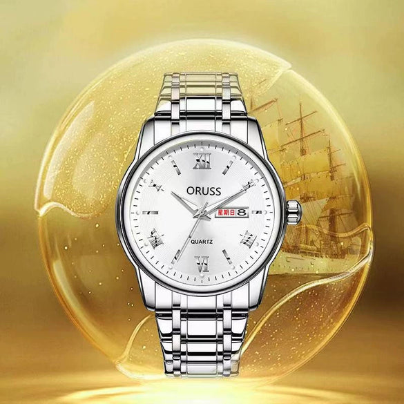 Men's Business Style Automatic Movement Watch Steel Case And Strap Round Dial Luminous Waterproof